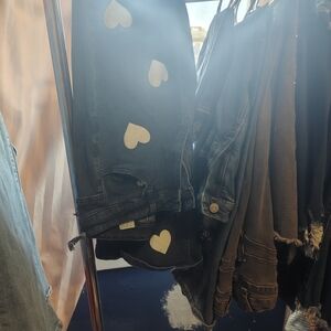 Black Skinny Jeans with White Heart Print